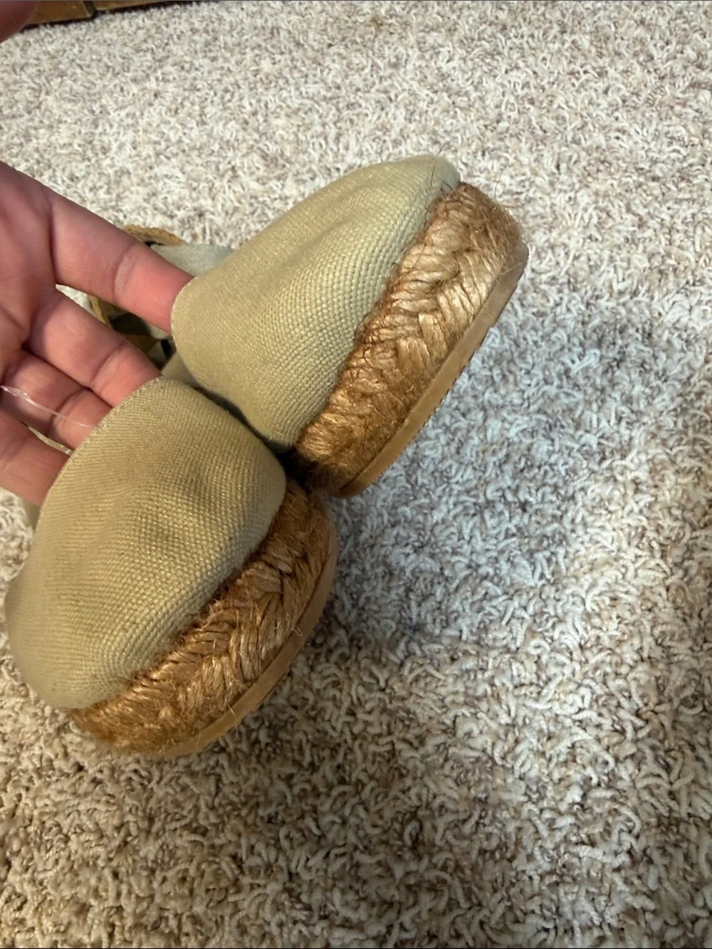 Viscata Barcelona Espadrille Wedge Shoes Beige Canvas Ankle Tie Size 9